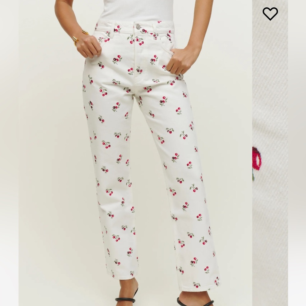 Reformation NWT Cherries Embroidered High Rose Straight Jeans size 25